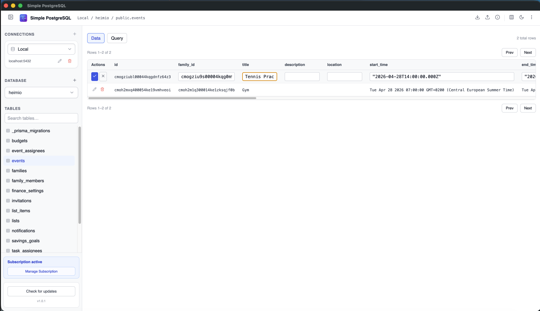 Inline row editing with save and cancel controls for modifying table data directly